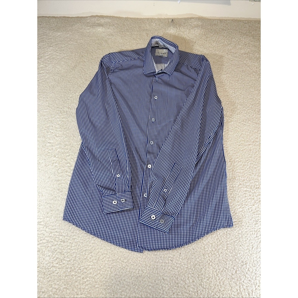 C-LAB NYC Slim Fit Dress Shirt Men's M 15.5 Stretch Geometric Multicolor